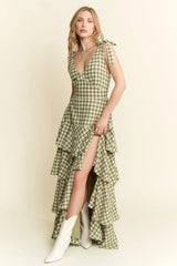 Gingham Tiered Maxi Dress Jade By Jane OLIVE S