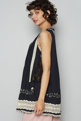 Embroidered Lace Detail V-Neck Sleeveless Top POL