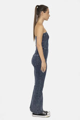Cotton Blend Strapless Flared Jumpsuit Mono B