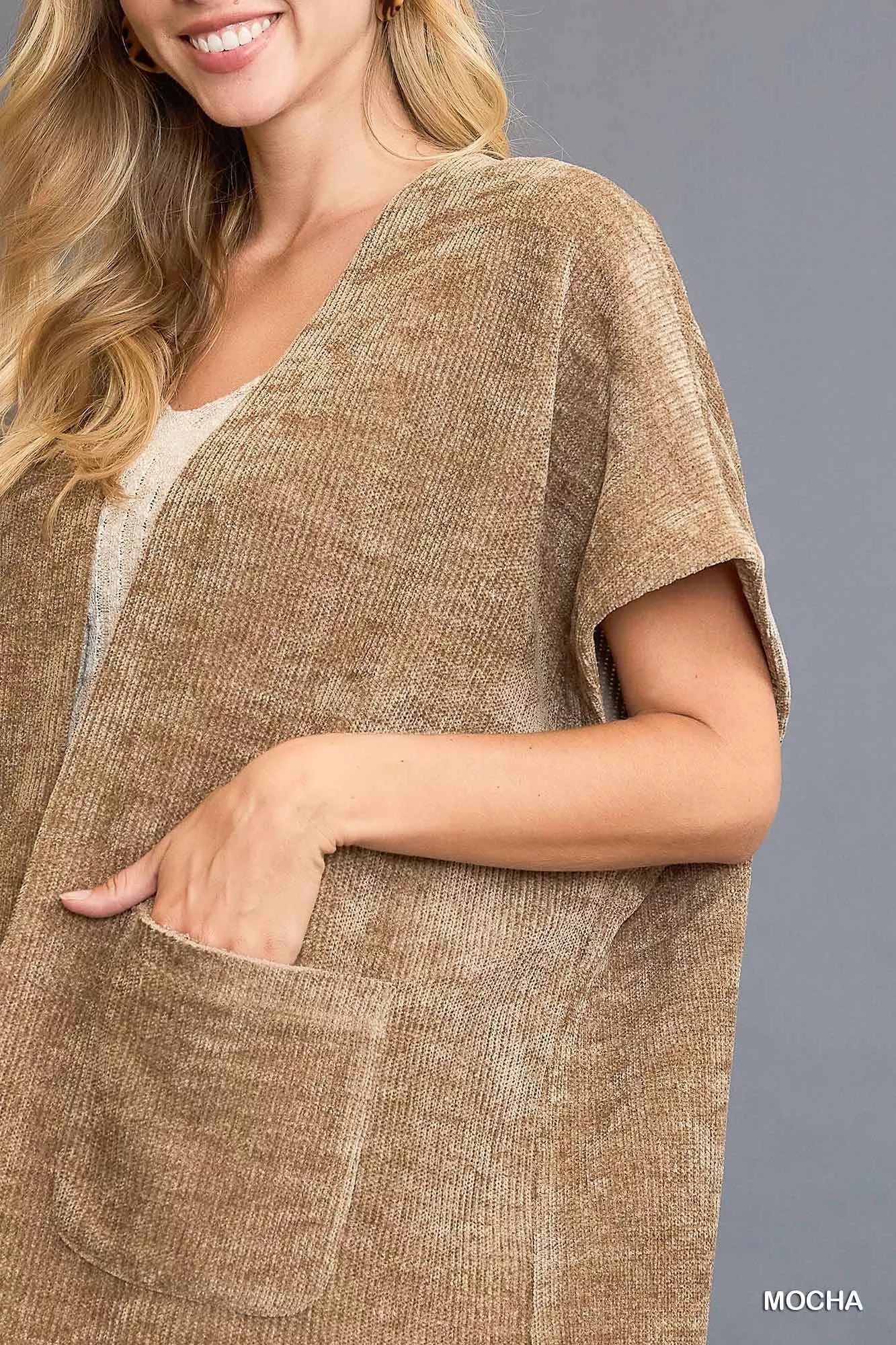 Open Front Knit Cardigan with Front Pockets Umgee