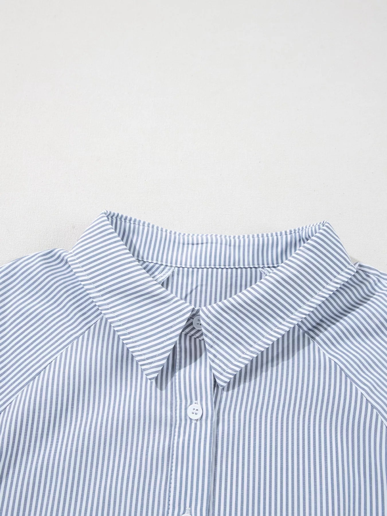 Pinstripe Long Sleeve Smocked Cuffs Button Shirt Collar Blouse Simmer & Fay