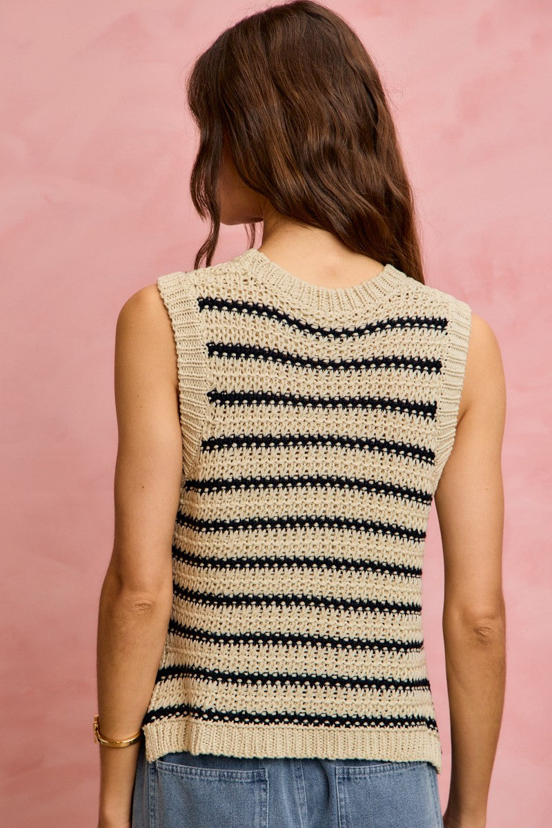 Low Gauge Textured Stripe Sleeveless Sweater Top So Me