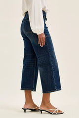 High Waist Wide Crop Utility Jeans with Patch Pocket Judy Blue