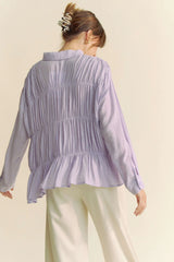 Ruched All Over Button Front Shirt Davi & Dani