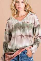 Brushed Tie Dye Looking Print V Neck Top BiBi