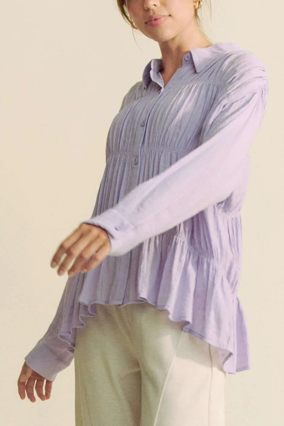 Ruched All Over Button Front Shirt Davi & Dani