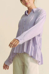 Ruched All Over Button Front Shirt Davi & Dani