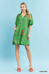 Floral Encyclopedia Print Mini Dress Umgee