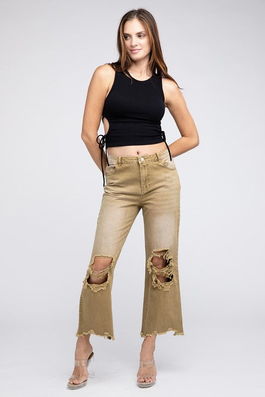 Distressed Vintage Washed Wide Leg Pants BiBi   