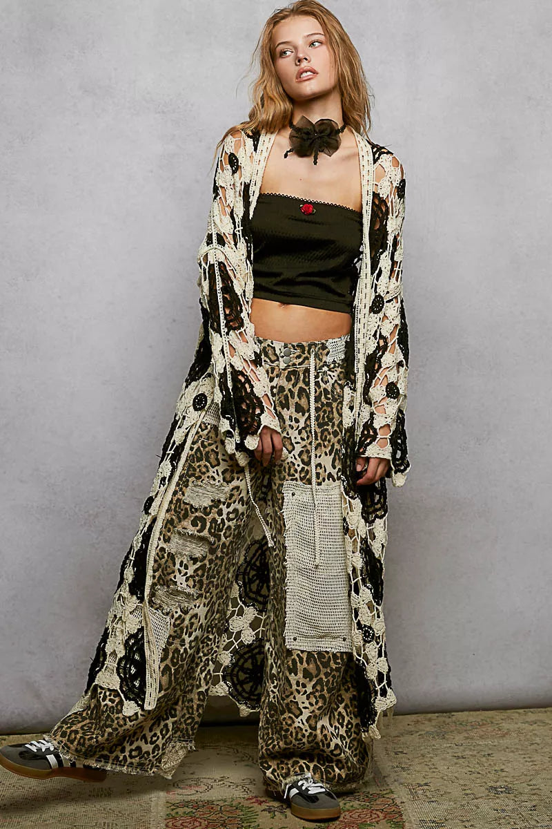 Open Front Crochet Longline Cardigan POL