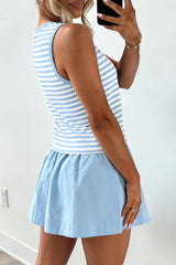 Stripe Slim Tank + Contrast Ruffle Mini Skort Set (2‑Piece) Simmer & Fay