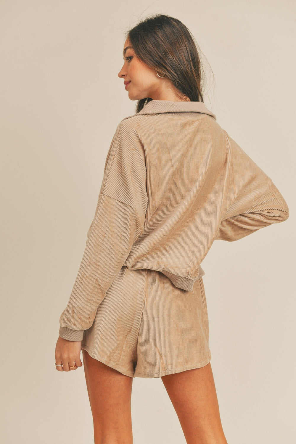 Corduroy Half Zip Top and Shorts Set Mable   