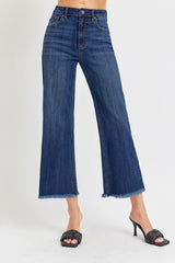 Full Size Raw Hem Cropped Wide Leg Jeans Risen   