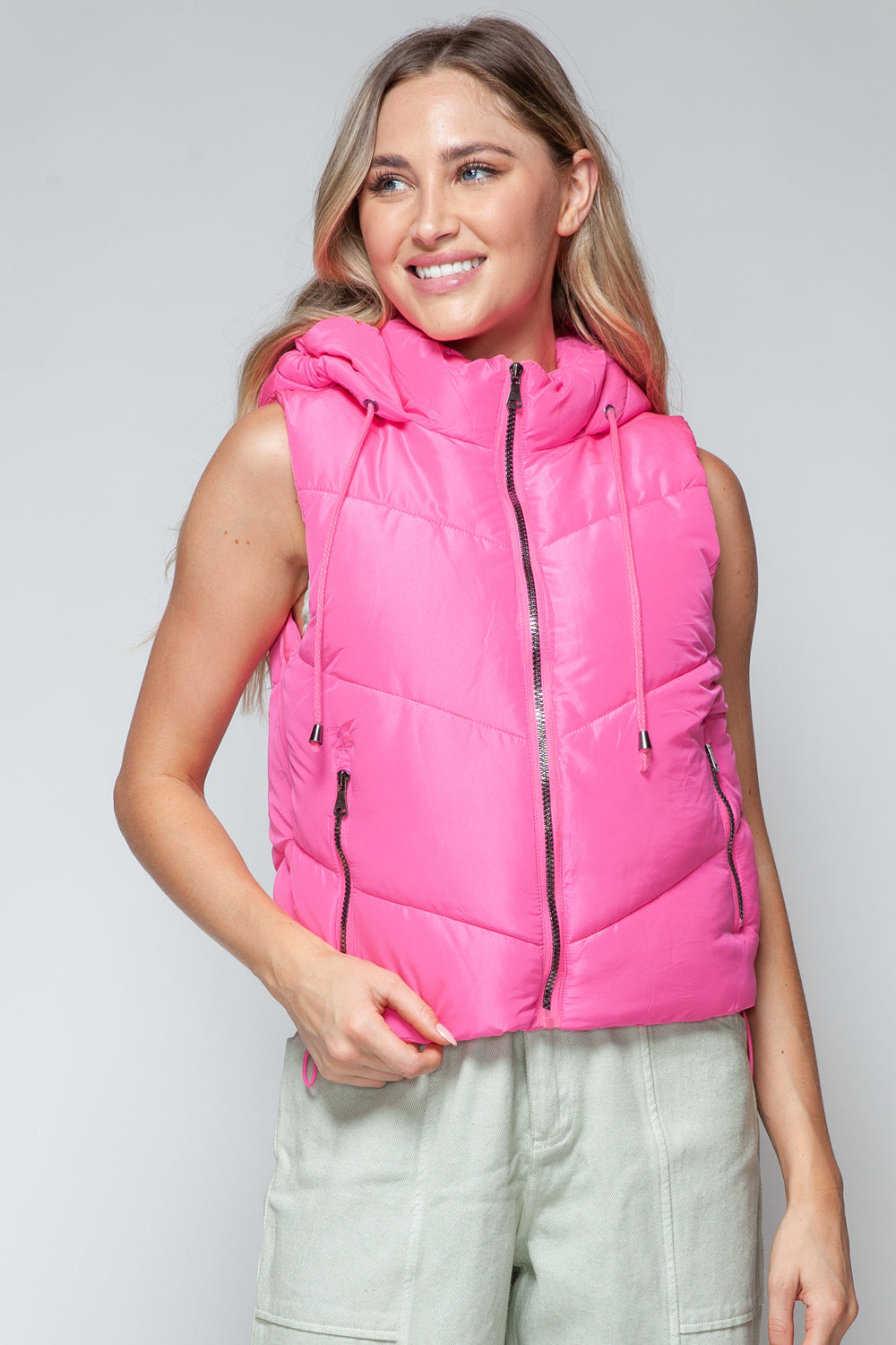 Zip Up Quilted Hooded Vest Snobbish   