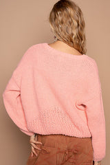 Crochet Flower Round Neck Dropped Shoulder Sweater POL