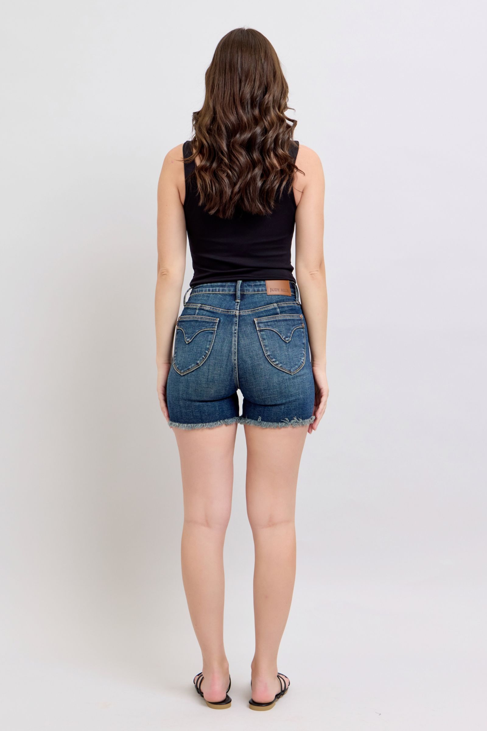 Tummy Control Fray Hem & Shield Back Pockets Denim Shorts Judy Blue