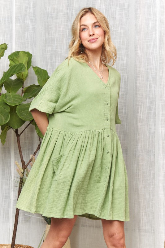 V-Neck Half Sleeve Dress with Pockets Adora