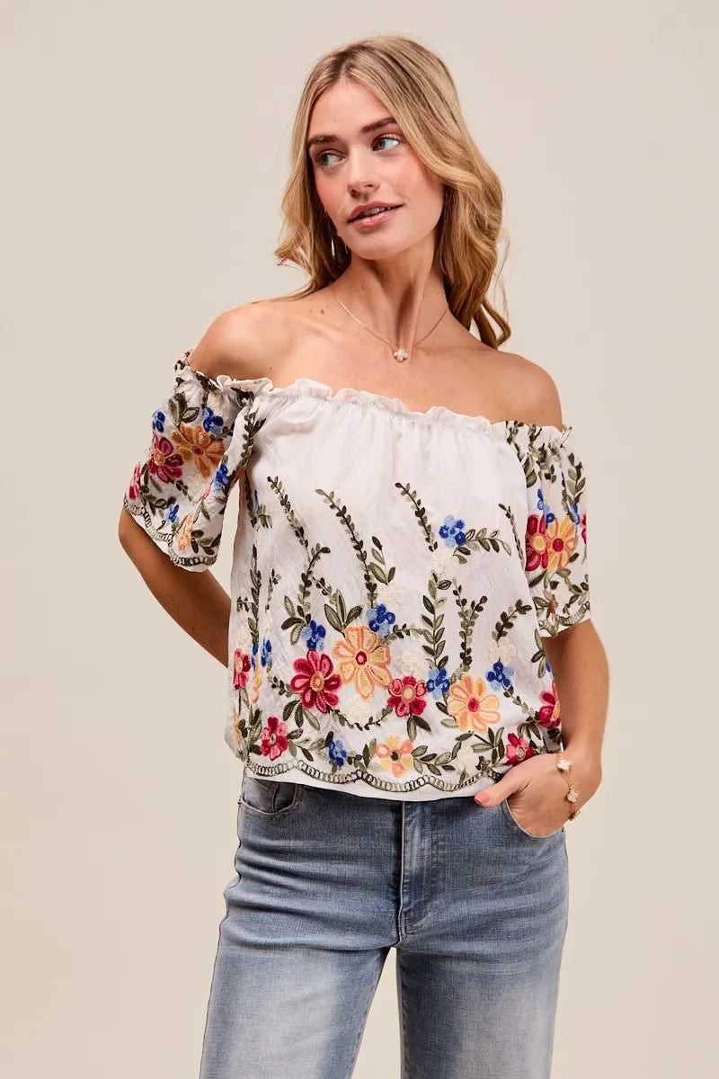 Floral Embroidered Two Way Off The Shoulder Blouse So Me