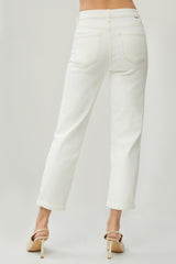 High Waist Rolled Hem Straight Jeans Risen   