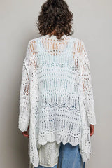 Openwork Lightweight Open Front Cardigan with Scalloped Edge POL