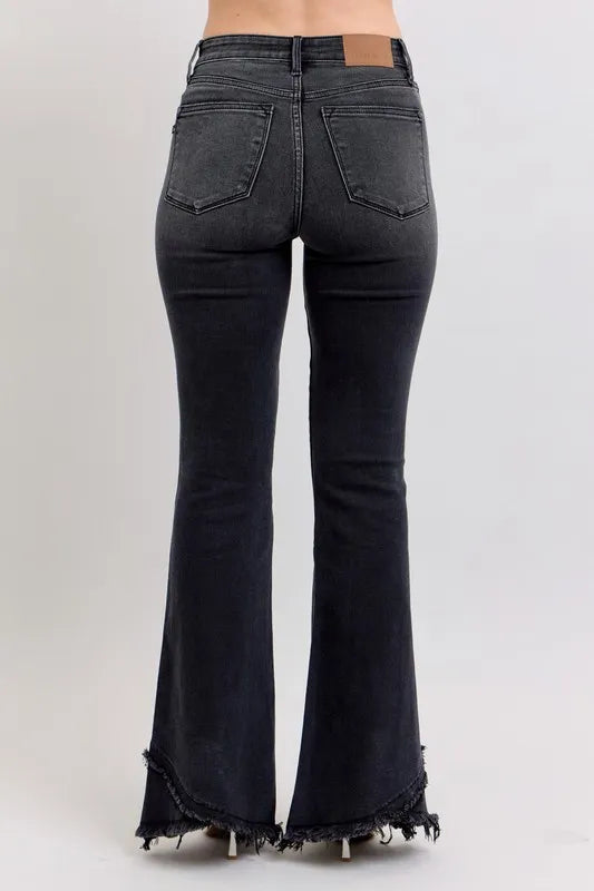 High Waist Flare W/ Mock Fray Tulip Hem Plus Size Judy Blue