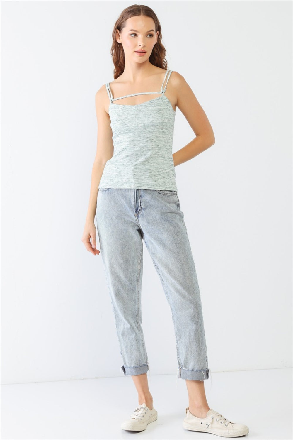 Heathered Ribbed Adjustable Strap Cami LE LIS   