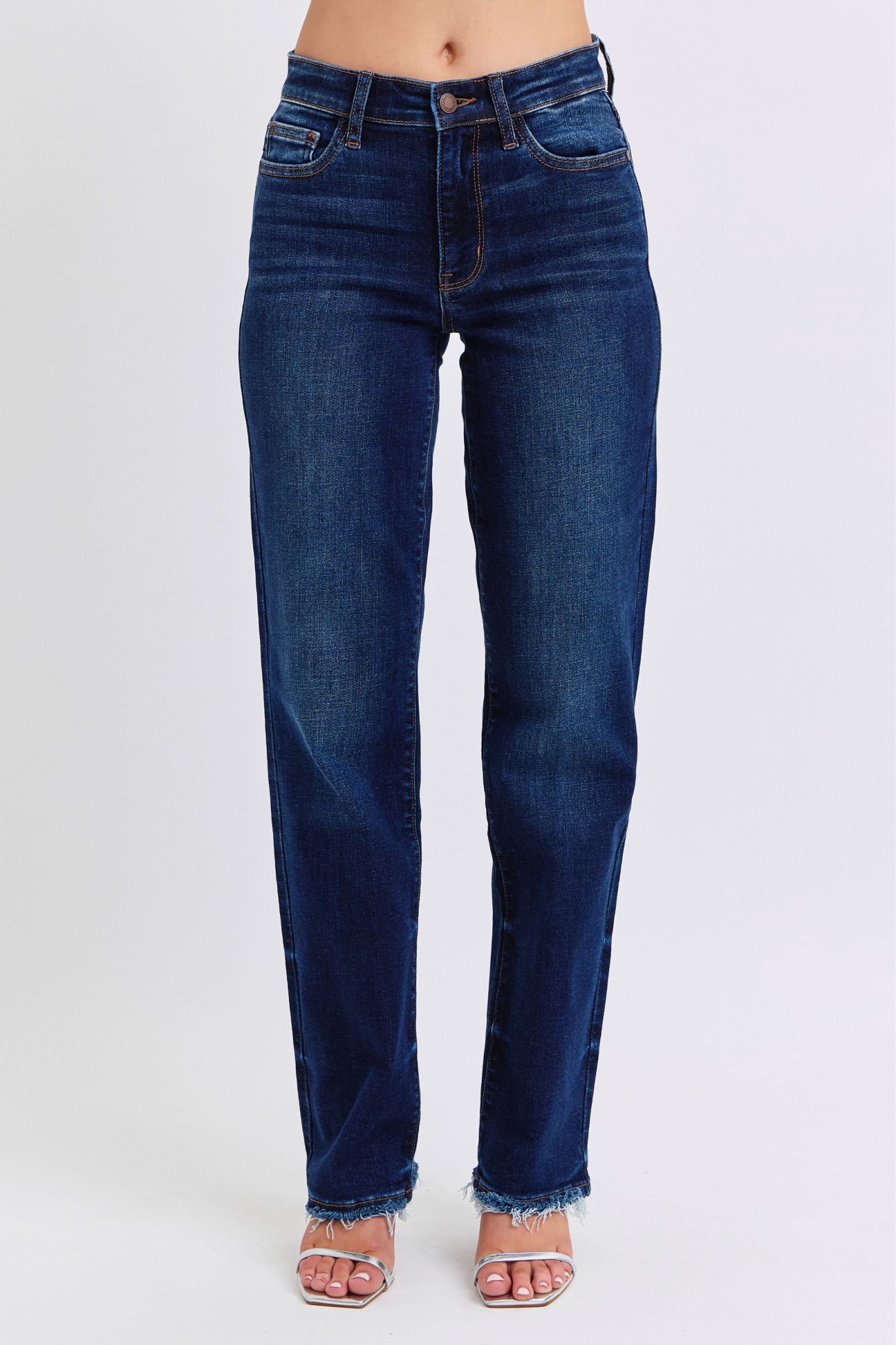 Raw Hem Straight Leg Jeans Judy Blue Dark 0(24) 