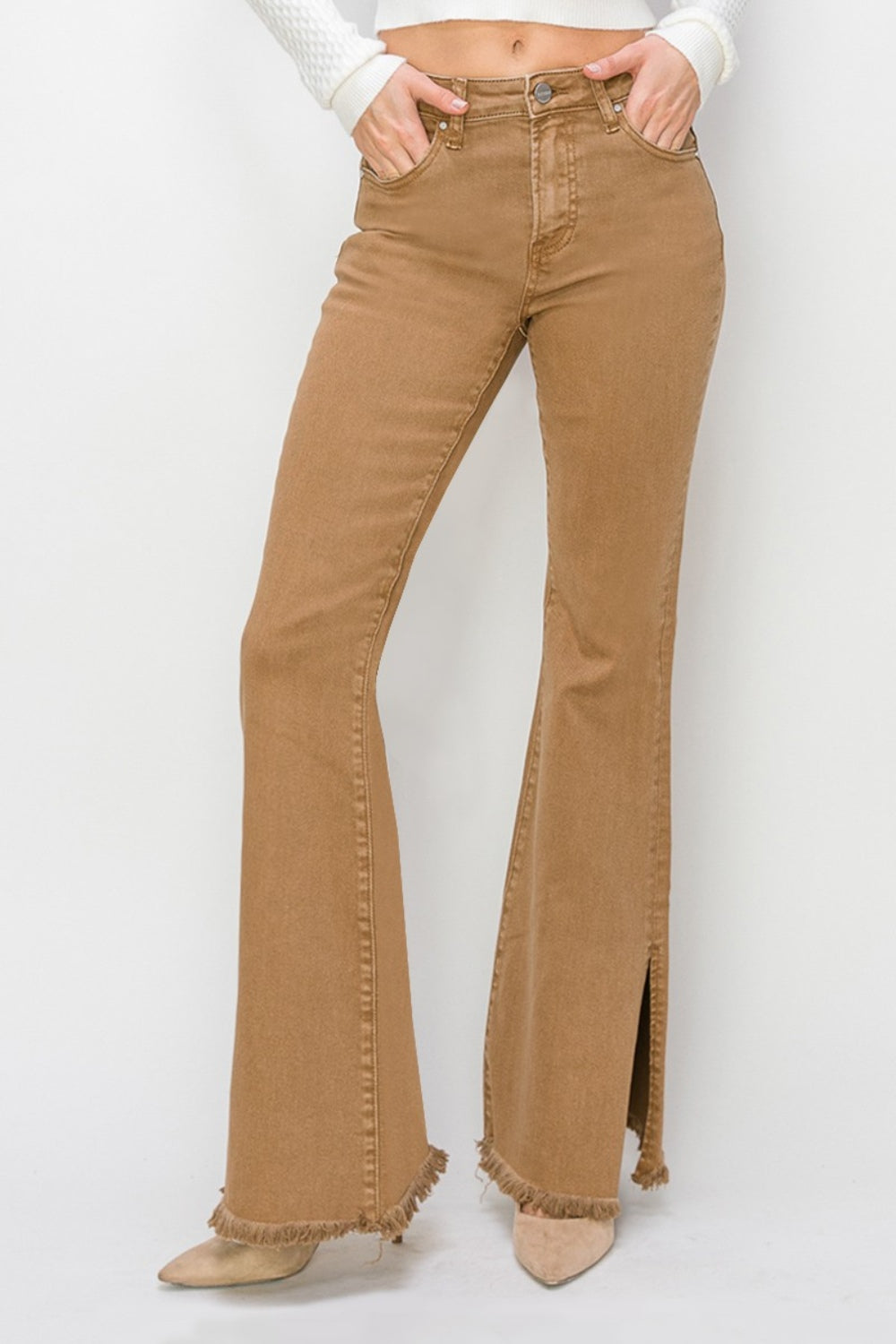 Bailey High Waist Side Slit Flare Jeans Risen Brown 0(24) 