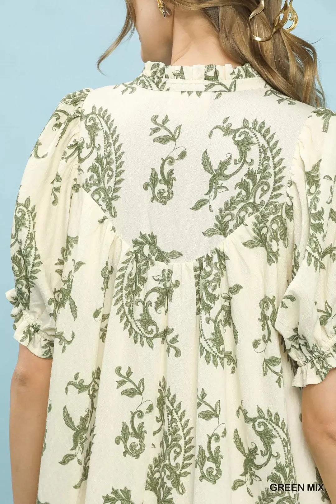 Mix Paisley Scallop Trim Dress Umgee