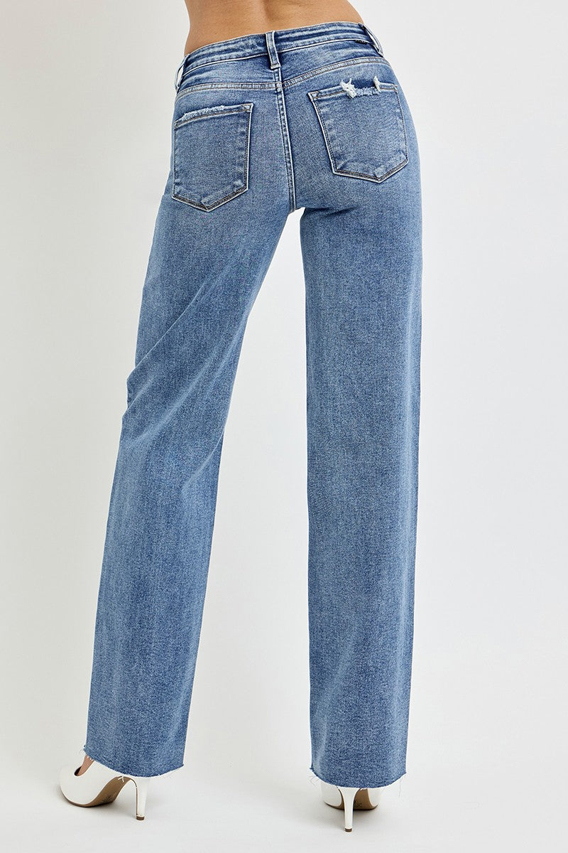 High Rise Straight Leg Jeans with Pockets Risen   