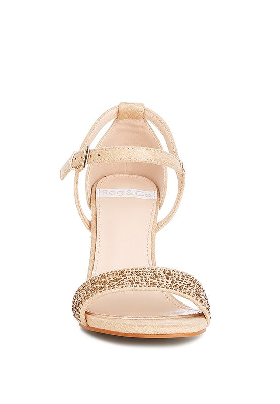 Navoli Rhinestones Embellished Block Heel Sandals Rag Company   