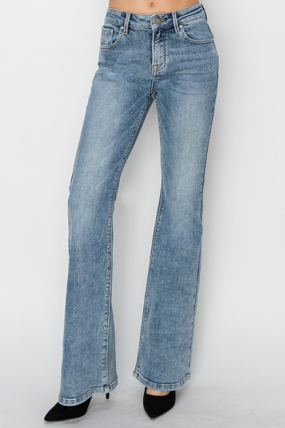 Full Size Mid Rise Bootcut Jeans Risen   