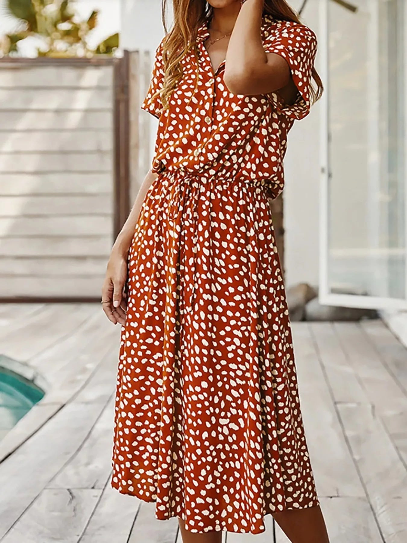 Polka Dot Button Front Midi Dress Simmer & Fay
