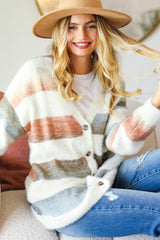 Button Down Stripe Soft Fuzzy Sweater Cardigan Haptics   