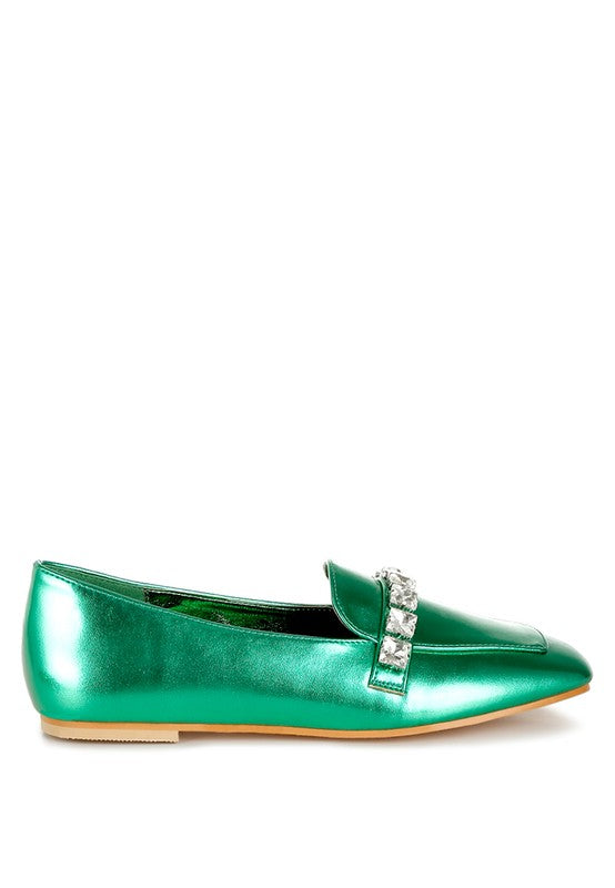 Celosia Metallic Diamante Strap Loafers Rag Company   