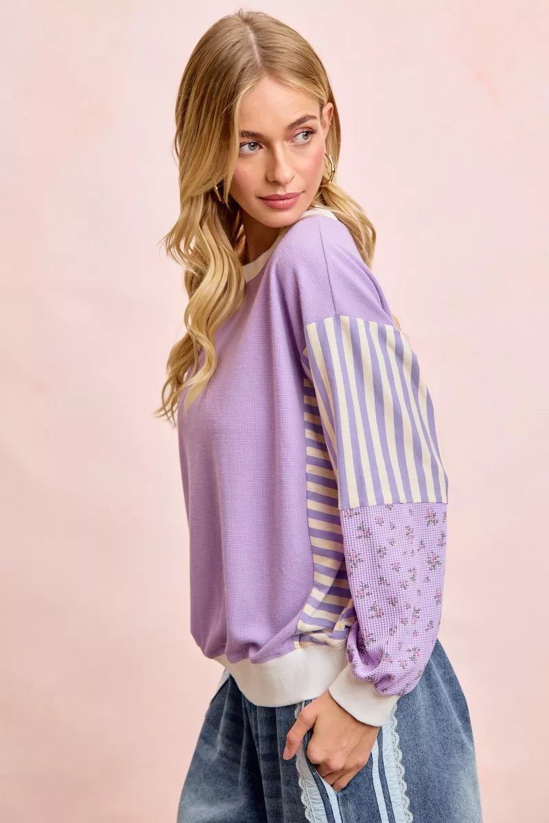 Mix and Match Sweatshirt with Floral Sleeve Striped BiBi