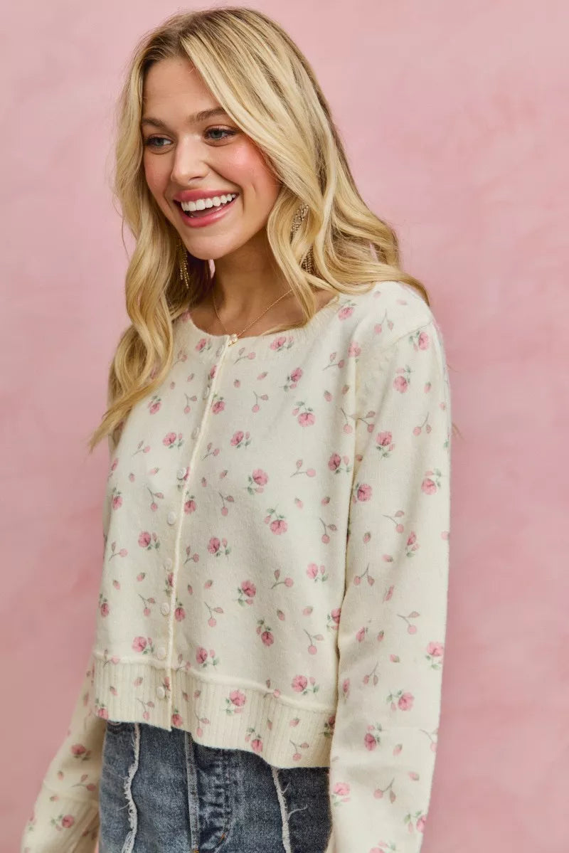 Floral Print Button Down Sweater Cardigan So Me