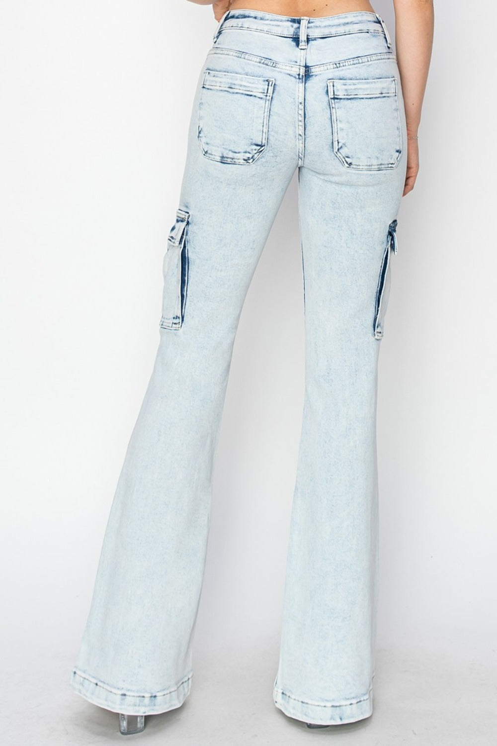 High Rise Cargo Flare Jeans Risen   