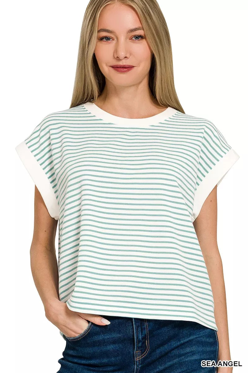 Stripe Contrast Trim Top & Shorts Set ZENANA