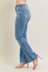 Mid Rise Wash Destroy Hem Bootcut Jeans With Plus Size Judy Blue