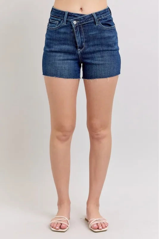 High Waist Criss-Cross Waistband Denim Shorts Judy Blue