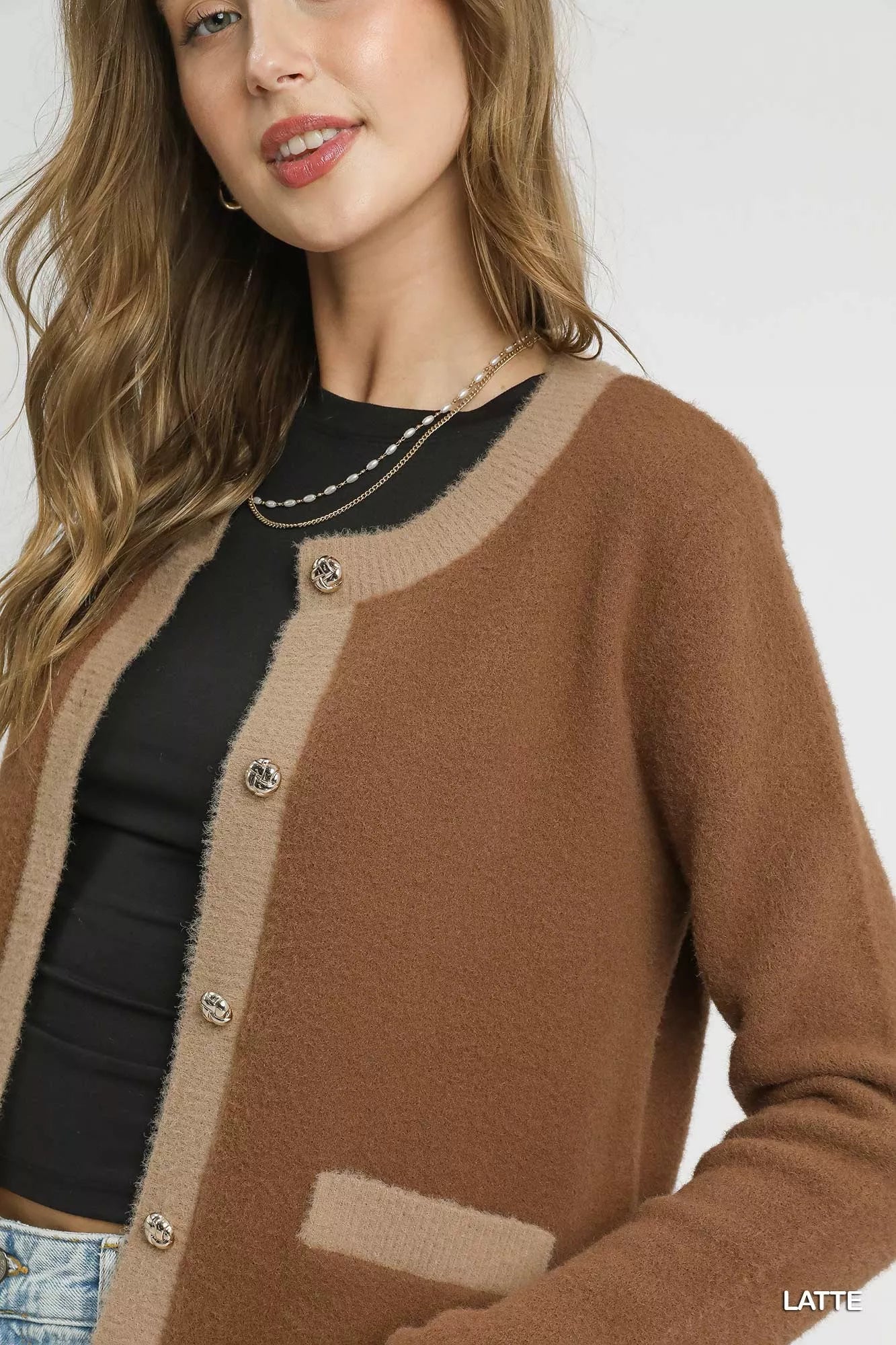 Two-Tone Button Front Cardigan Umgee