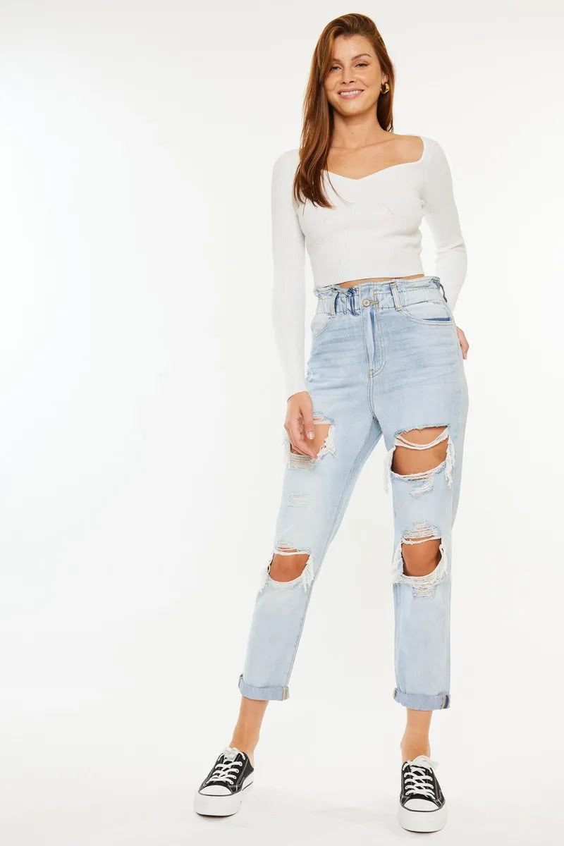 Open Pack Paperbag Mom Jeans Kancan