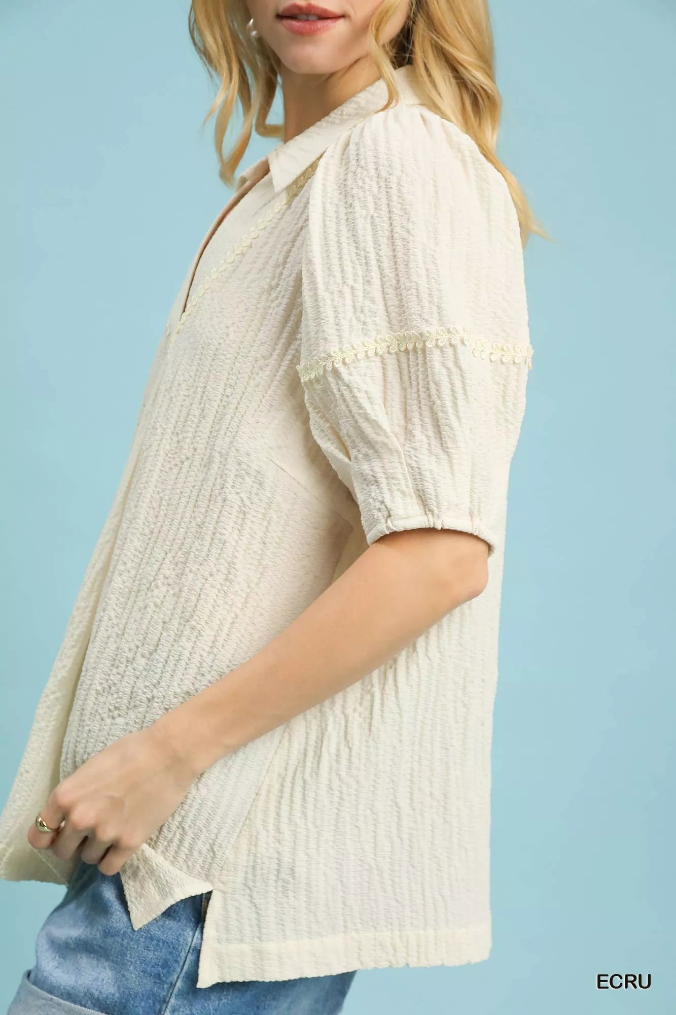 Textured Puff Sleeve Blouse Umgee