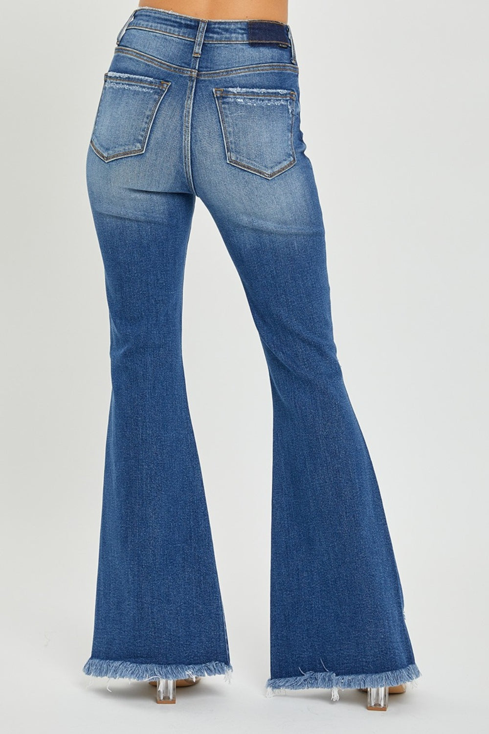 Full Size High Rise Front Slit Frayed Hem Flare Jeans Risen   