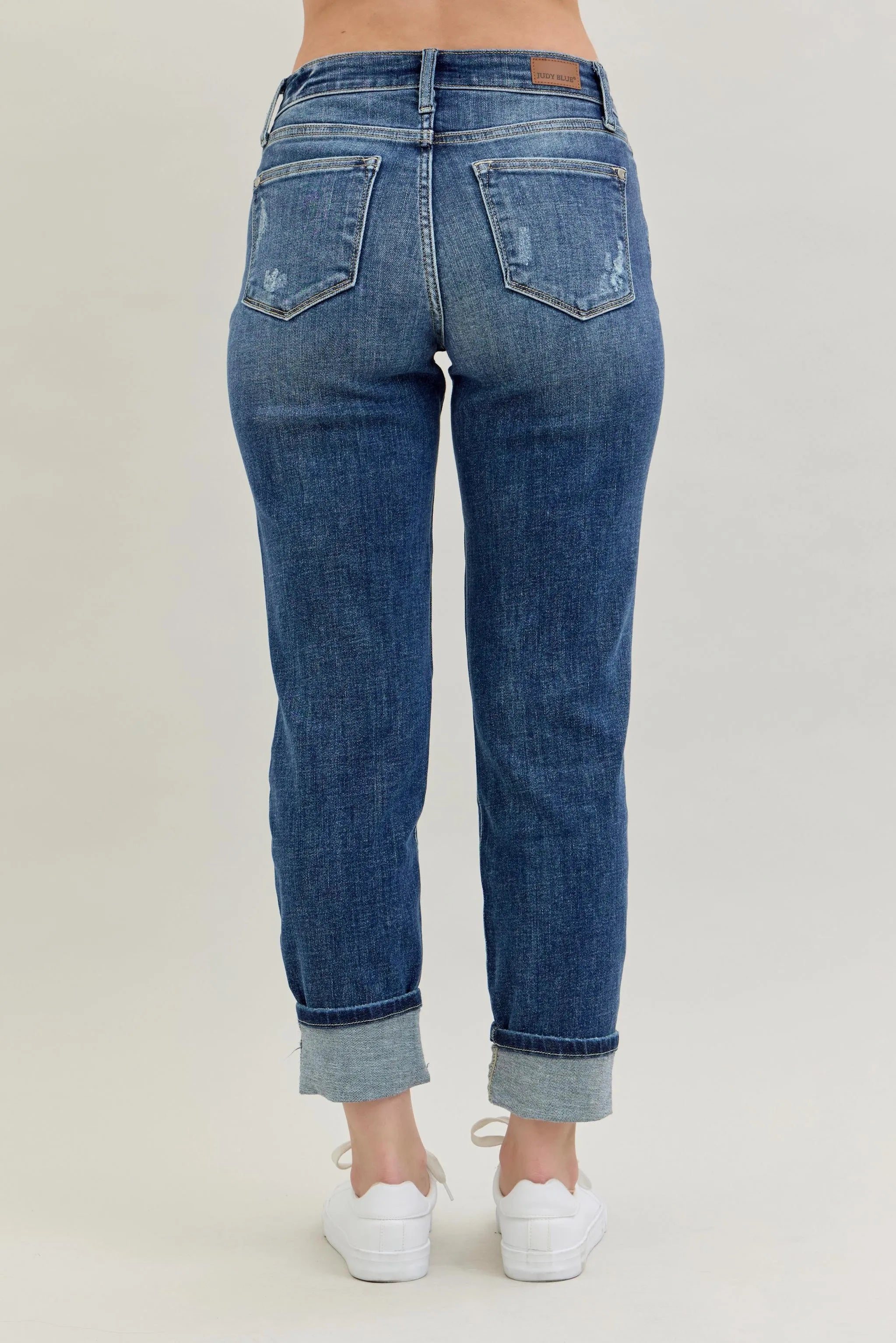 Mid Rise Cuffed Destroy Bf Jeans With Plus Size Judy Blue