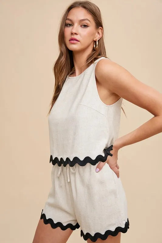 Ric Rac Trim Detailed Top & Shorts Set Annie Wear