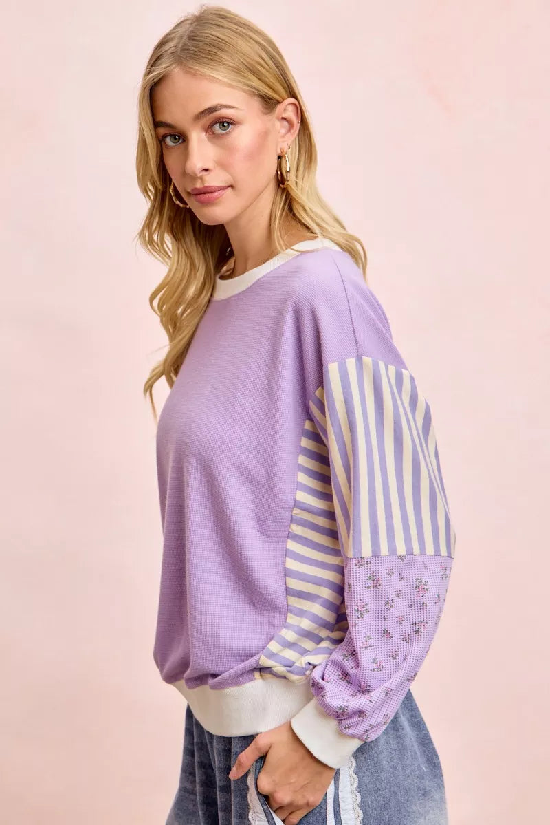 Mix and Match Sweatshirt with Floral Sleeve Striped BiBi