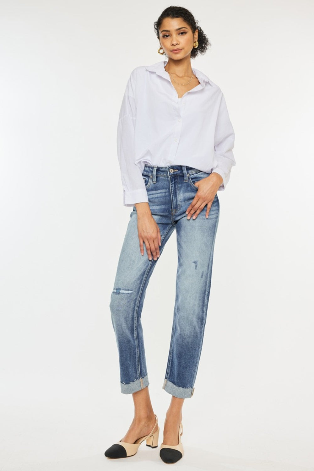 High Rise Cuffed Straight Jeans Kancan   