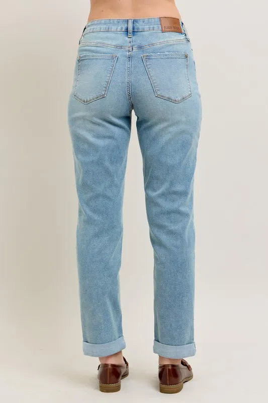 V-Front Cuff Boyfriend Jeans Judy Blue